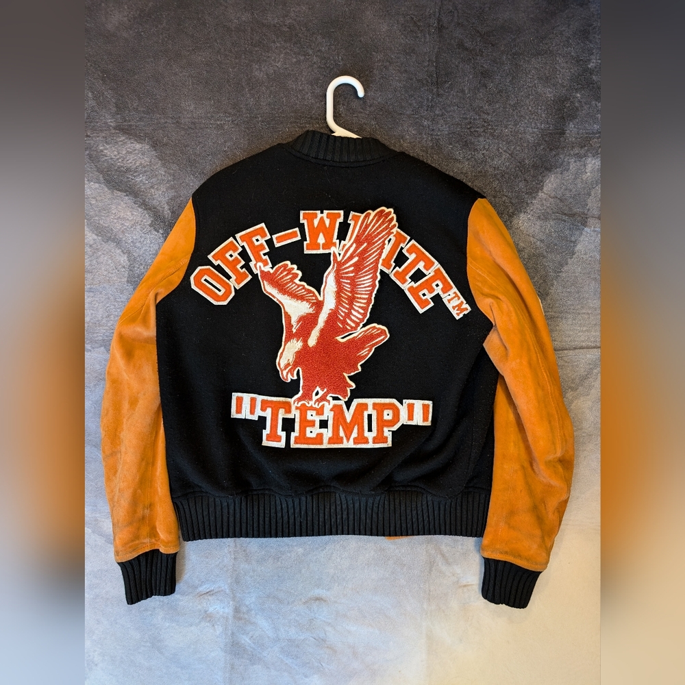 Off-white eagle temperature varsity jacket